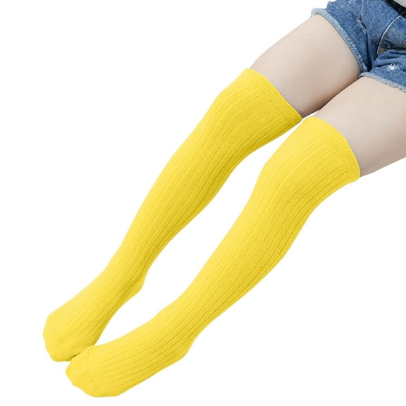 ZQUUVOU Kids Girls Knee High Socks Knit Solid Color Socks School Uniform Dress Socks eamles Toe Socks for Kids Girls Yellow