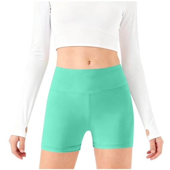 ZQUUVOU Kids High Waist Bike Shorts Slimming Spring Summer Activewear Shorts with Pocket Yoga Shorts for Boys Girls Mint Green