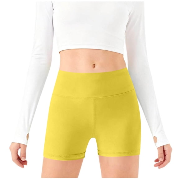 ZQUUVOU Kids High Waist Bike Shorts Slimming Spring Summer Activewear Shorts with Pocket Yoga Shorts for Boys Girls Yellow