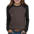 thumbnail image 1 of ZQUUVOU Kids Long Sleeve Raglan Shirt Color Block Crewneck Top Casual Pullover T Shirt for Boys Girls Spring Fall Brown, 1 of 8
