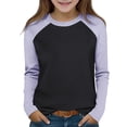 thumbnail image 1 of ZQUUVOU Kids Long Sleeve Raglan Shirt Color Block Crewneck Top Casual Pullover T Shirt for Boys Girls Spring Fall Purple, 1 of 8