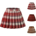 thumbnail image 1 of ZQUUVOU Kids Plaid Fleece Skirt High Waist Pleated Mini Skirt School Uniform Spring A Line Ruffle Flare Skirt Coffee, 1 of 7