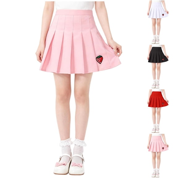 ZQUUVOU Kids Pleated Mini Skirt Strawberry Print Back To School Skirt with Lining Girls Summer Casual Outfits Pink