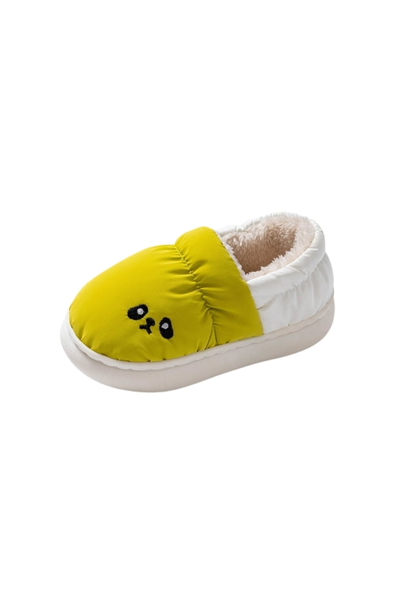 Kids Puffer House Slippers Windproof Cute Cartoon Embroidery Closed Back Plush Slippers Non Slip Warm Cozy House Shoes Green