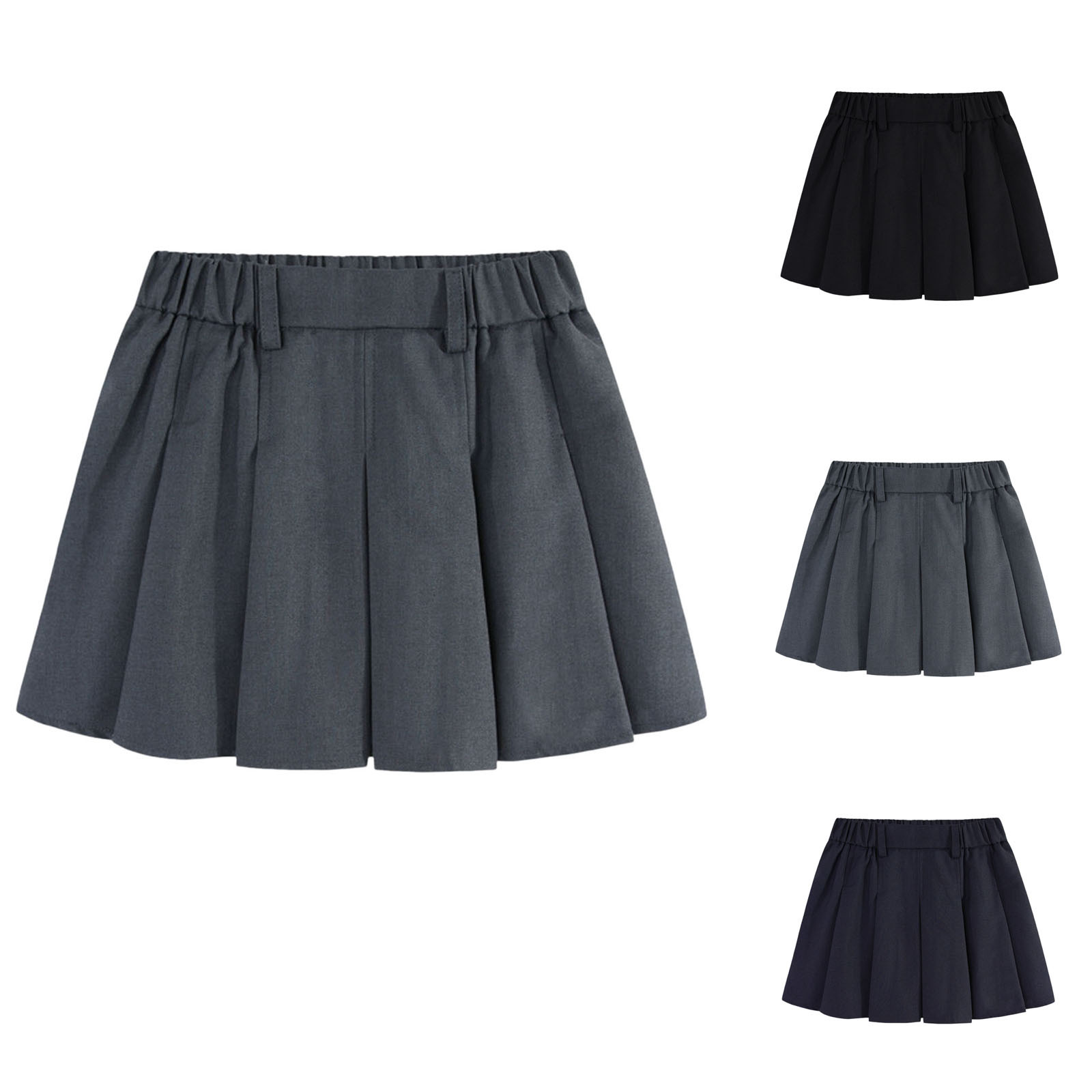 ZQUUVOU Kids School Uniform Skirt Solid Color Pleated A Line Short 