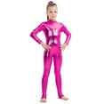 thumbnail image 1 of ZQUUVOU Kids Shiny Metallic Bodysuit Stretch Long Sleeve Unitard Sleek Performance One Piece for Dance Gymnastics Hot Pink, 1 of 6