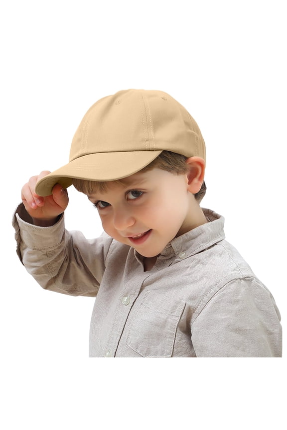 Kids Solid Color Sun Hat Rounded Crown Short Brim Baseball Cap for Boys Girls Outdoor Play Sun Protection Khaki