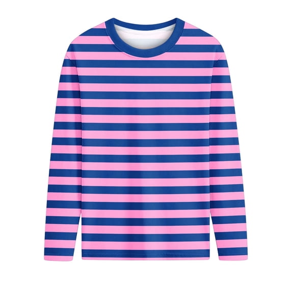 ZQUUVOU Kids Striped T Shirts Long Sleeve Round Neck Top Casual Everyday T Shirt for Boys Girls Basic Blouse Tops Pink