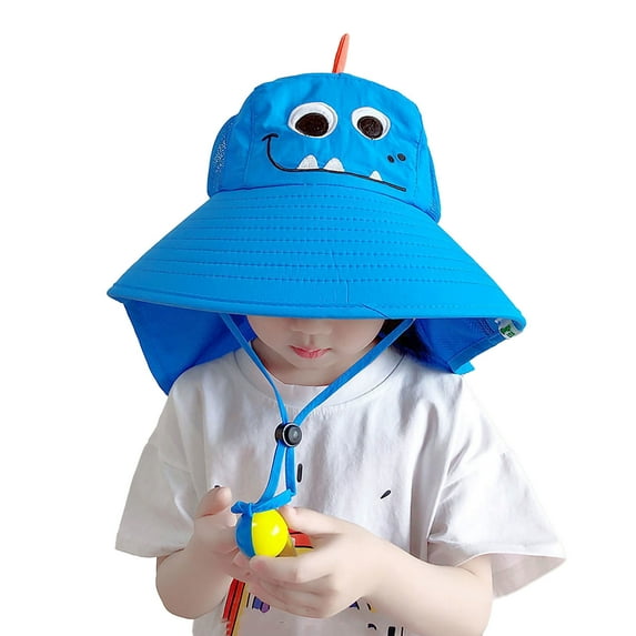 ZQUUVOU Kids Sun Hat with Neck Flap Cute Cartoon Hat with UV Protection Beach Hat Fishing Safari Play Hat for Toddler Boys Girls Blue