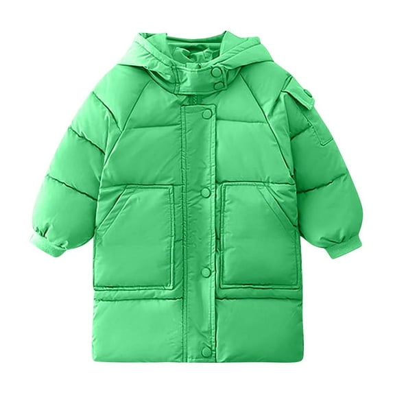 ZQUUVOU Kids Toddler Long Hooded Jacket Zipper Solid Color Padded Cotton Jacket Windproof Insulated Warm Winter Coat Green