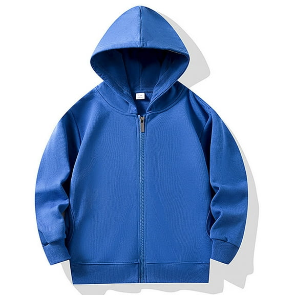 ZQUUVOU Kids Unisex Cotton Hooded Jacket Solid Color Casual Sweatshit with Pockets Zip-Up Lightweight Comfort Fall Clothes Blue