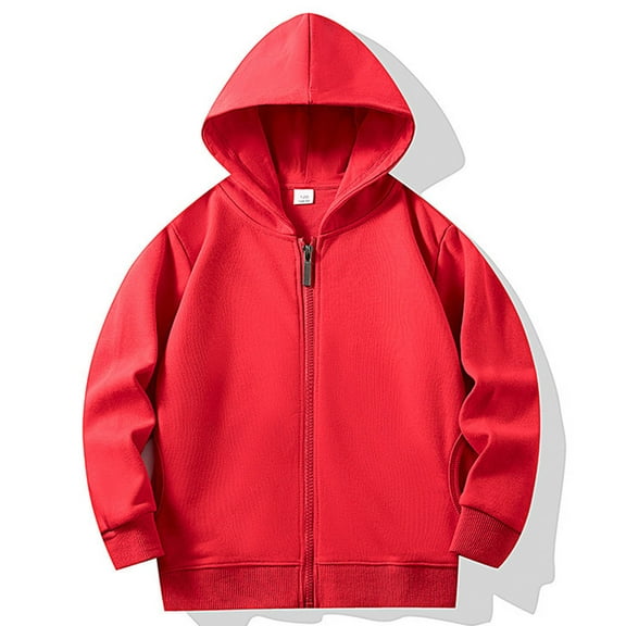 ZQUUVOU Kids Unisex Cotton Hooded Jacket Solid Color Casual Sweatshit with Pockets Zip-Up Lightweight Comfort Fall Clothes Red