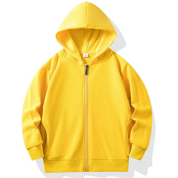ZQUUVOU Kids Unisex Cotton Hooded Jacket Solid Color Casual Sweatshit with Pockets Zip-Up Lightweight Comfort Fall Clothes Yellow