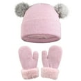 thumbnail image 1 of ZQUUVOU Kids Winter Hat Gloves Set Cute Double Pompom Knitt Thick Ski Head Hat Gloves Set Fleece Lined Warm for Boys Girls Pink, 1 of 8