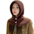 thumbnail image 1 of ZQUUVOU Knit Balaclava Hat for Women Men Button Hooded Scarf Windproof One-piece Hat Scarf Warm Winter Beanie Hat Brown, 1 of 2