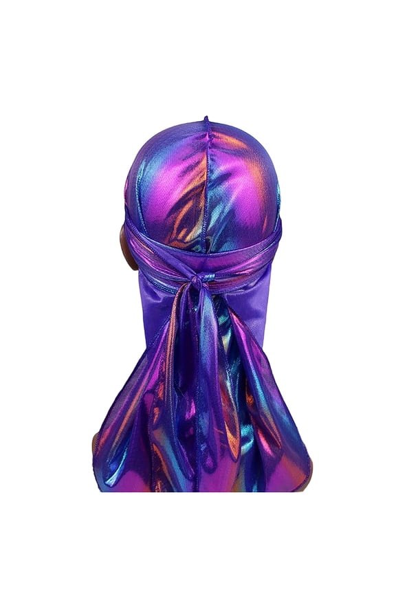 Laser Silk Pirate Hat for Women Men Satin Long Tail Turban Hip Hop Cape Head Wrap Bandana Party Renaissance Purple