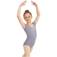 thumbnail image 1 of ZQUUVOU Leotards for Girls Ballet Scoop Neck Mesh Solid Short Sleeve Stretchy Gymnastics Dance Unitards for 3-15 Years Gray, 1 of 6