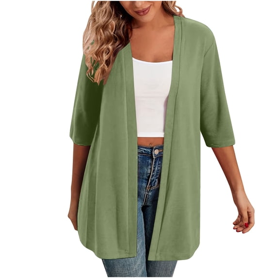 ZQUUVOU Lightweight Cardigans for Women Open Front Kimono Short Sleeve Beach Cover Up Top Casual Dressy Loose Cardigan Green