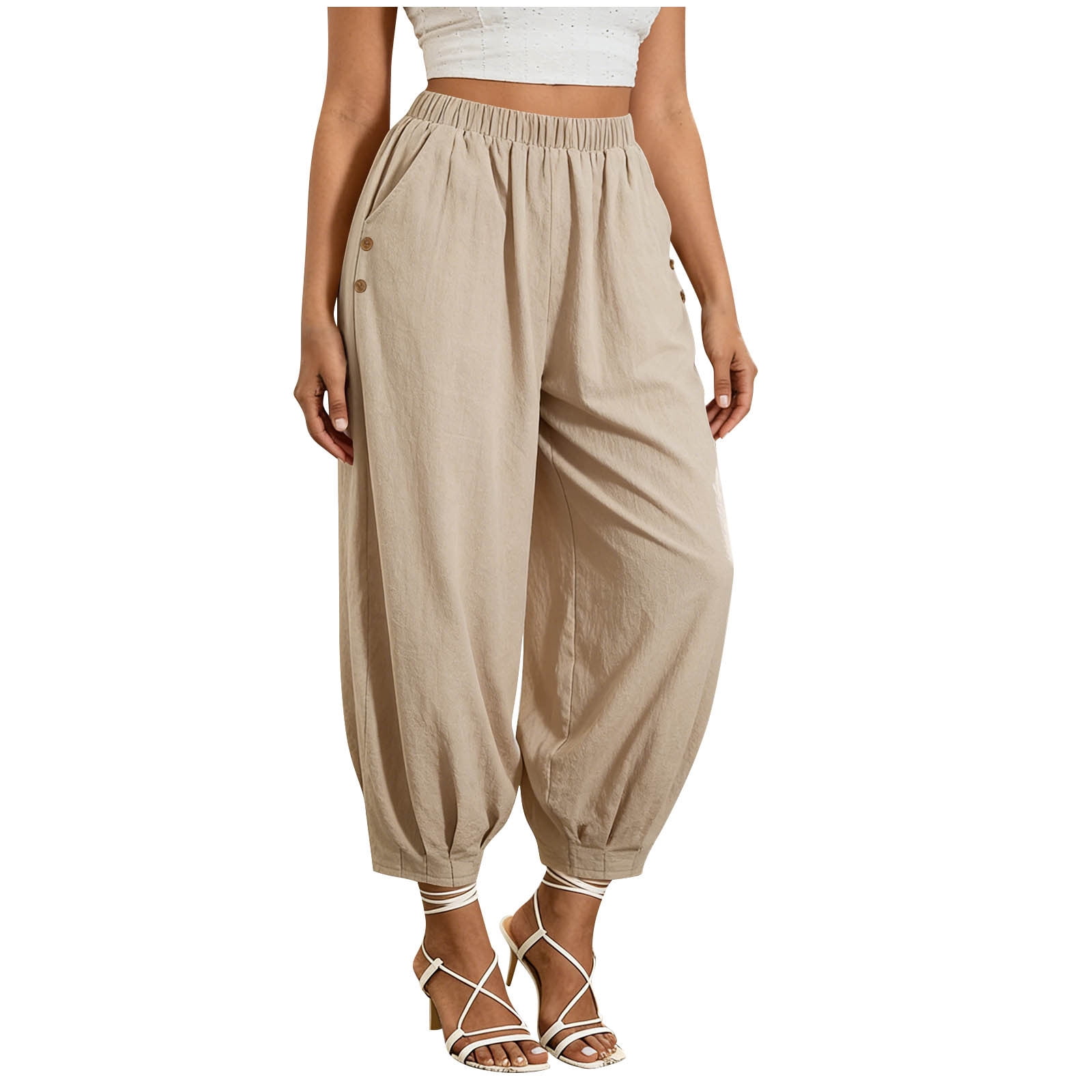 ZQUUVOU Linen Harem Pants for Women Summer Solid with Pockets