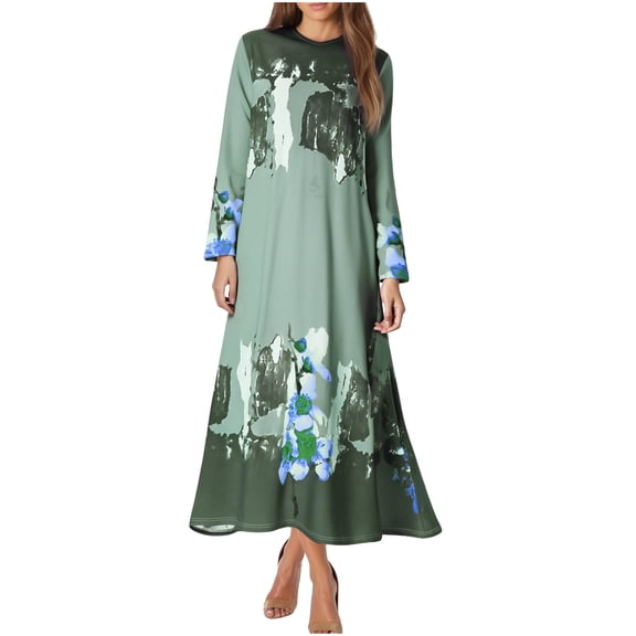 ZQUUVOU Long Sleeve Maxi Dress for Women Flowy Layered Cover Up Long Sleeve V Neck Loose Printed Mother Of Bride Dresses Green