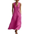 thumbnail image 1 of ZQUUVOU Maxi Dresses for Women Cotton Summer Sleeveless Deep V Button Down Tank Dress with Pocket Casual Boho Beach Vacation Hot Pink, 1 of 8