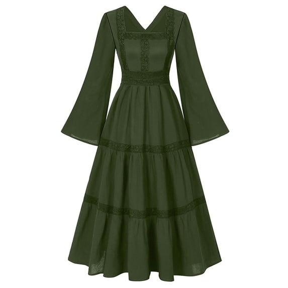 ZQUUVOU Medieval Renaissance Dress for Women Long Sleeve V Neck Victorian Corset Lace Up Back Vintage Gown Themed Party Green