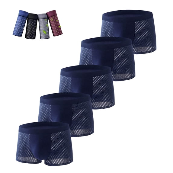 ZQUUVOU Men Boxer Briefs Mesh Solid Color Breathable Cool Underwear 5 Pack (Blue,2XL)