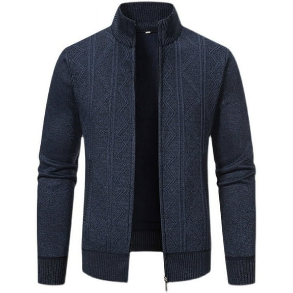 ZQUUVOU Men Casual Turndown Collar Zipper with Pocket Long Sleeve Knit Coat (Dark Gray,XL)