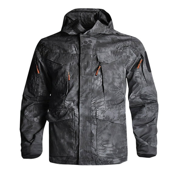 ZQUUVOU Men'Stactical Camouflage Jacket Gentleman Windproof Softshell Warm Hooded Coat Outdoor Hiking Hunting Jacket Black
