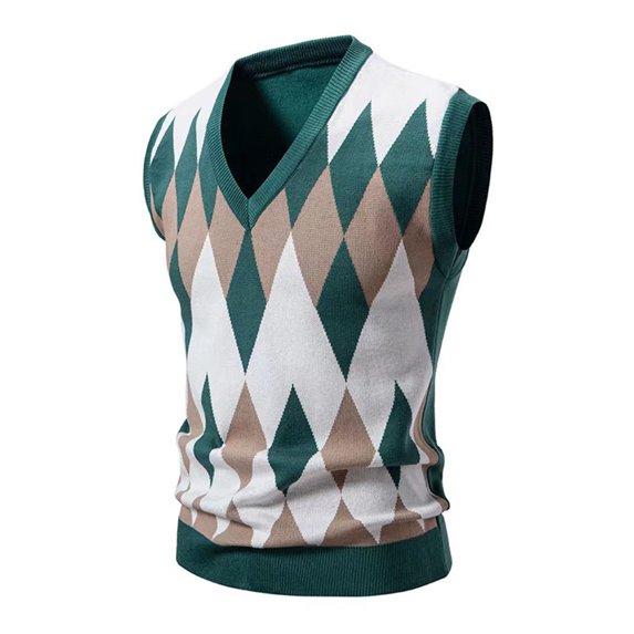 ZQUUVOU Men's Argyle Sweater Vest Color Block Plaid V Neck Sleeveless Knit Waistcoat Casual Layering Piece Pullover Sweater Green
