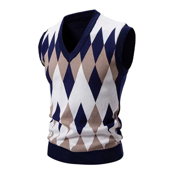 ZQUUVOU Men's Argyle Sweater Vest Color Block Plaid V Neck Sleeveless Knit Waistcoat Casual Layering Piece Pullover Sweater Navy