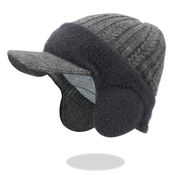 ZQUUVOU Men's Baseball Cap Knit Beanie Winter Plush Lined Thick Oversize Thermal Headwear Stretchy Outdoor Ear Warmer Dark Gray