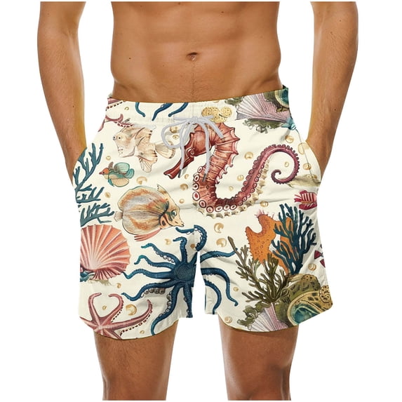 ZQUUVOU Men's Beach Swim Trunks Casual Loose Fit Drawstring Shorts with Pockets Quick Dry Elastic Waist Summer Bathing Suit White