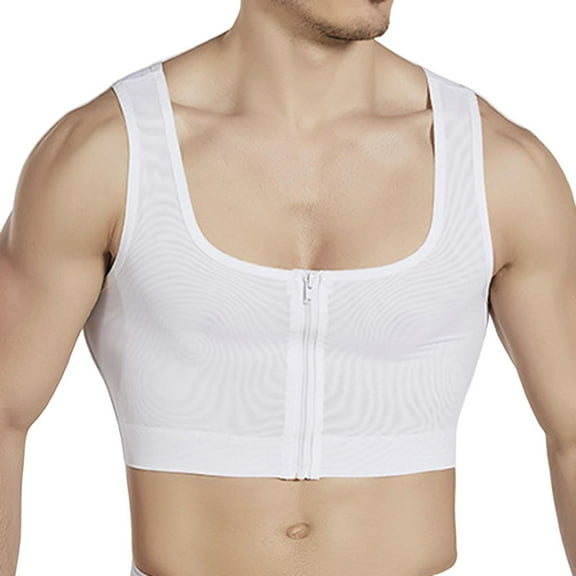 ZQUUVOU Men's Body Shaper Chest Binder Flat Zip Up Cropped Tank Tops Bust Corset Vests Hide Gynecomastia Chest Binder White