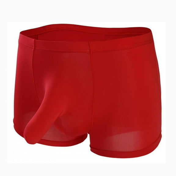 ZQUUVOU Men's Boxer Briefs Casual Solid Color Breathable Support Pouch Middle Waist Underwear (Red,2XL)