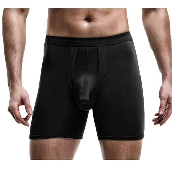 ZQUUVOU Men's Boxer Briefs Comfortable Solid Cotton Extended Support Pouch (Black,2XL)