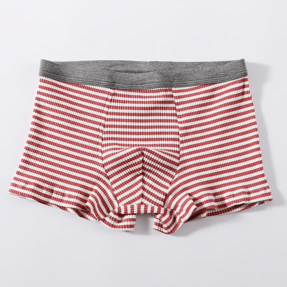 ZQUUVOU Men's Boxer Briefs Cotton Knit Stripe Color Breathabl Underpants Comfortable Briefs (Red,2XL)