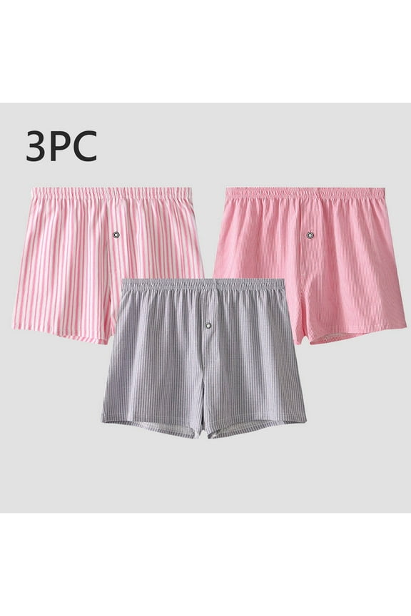 Men's Boxer Briefs Loose Breathable Striped Button Underwear 3 Pack (Multicolor,2XL)