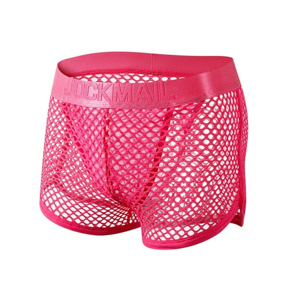ZQUUVOU Men's Boxer Briefs Mesh Solid Color Fitness Breathable Underwear (Hot Pink,XL)