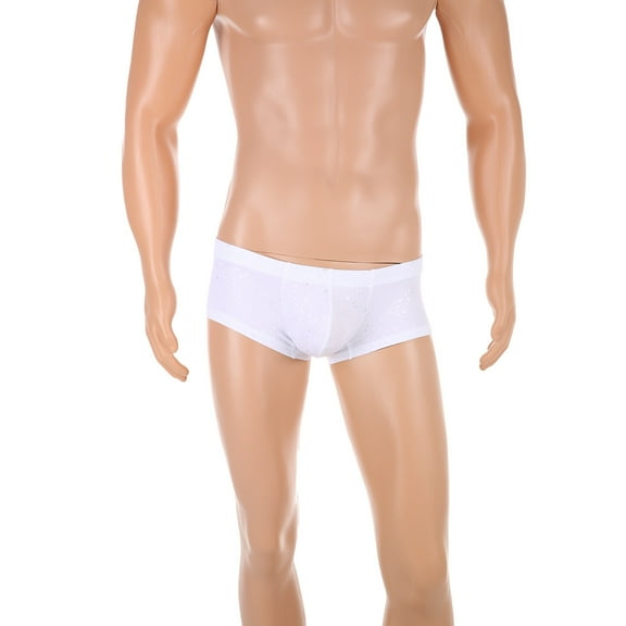 ZQUUVOU Men's Boxer Briefs Sequin Low Waist Night Club Underwear (White,XL)
