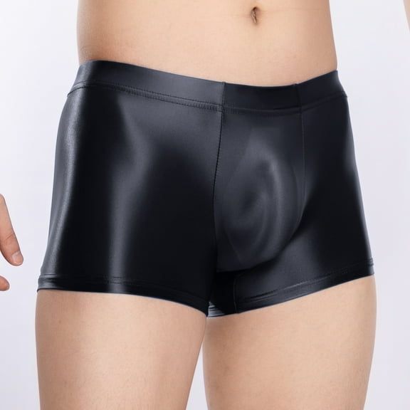 ZQUUVOU Men's Boxer Briefs Silk Casual Solid Breathable Middle Waist Sports Underwear (Black,L)