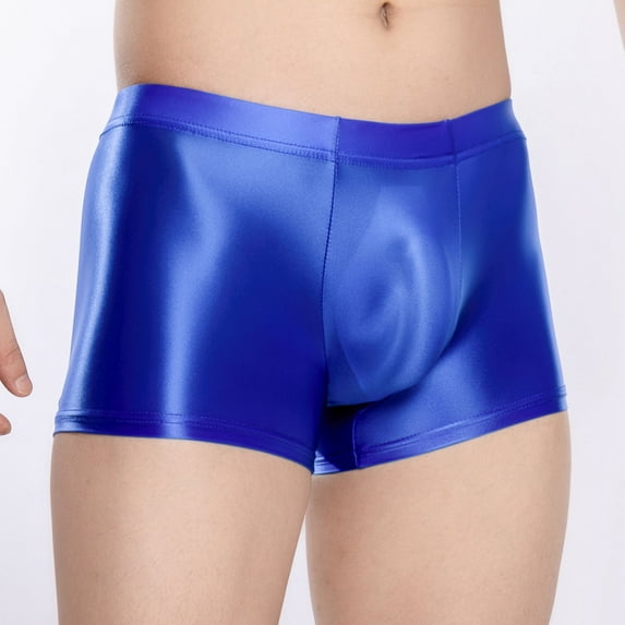 ZQUUVOU Men's Boxer Briefs Silk Casual Solid Breathable Middle Waist Sports Underwear (Blue,L)