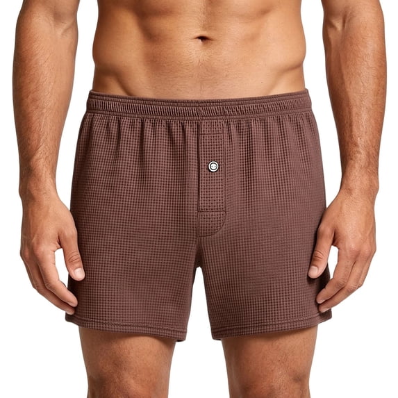 ZQUUVOU Men's Boxer Shorts Loose Fit Waffle Textured Breathable Soft Stretchy Lightweight Underwear Daily Wear Brown