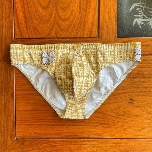 ZQUUVOU Men's Briefs Solid Color Block Elastic Waist Casual Underwear (Yellow,2XL)