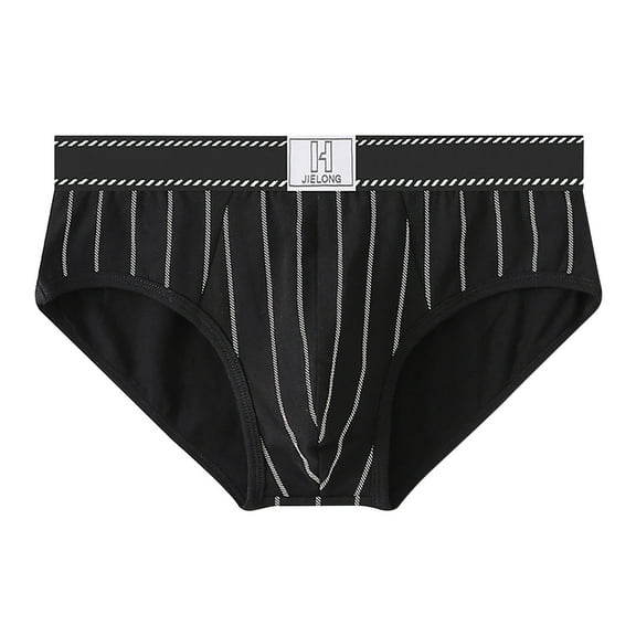 ZQUUVOU Men's Briefs Striped Cotton Casual Breathable Mid Waist Underwear (Black,2XL)