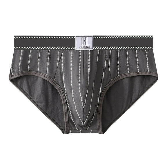 ZQUUVOU Men's Briefs Striped Cotton Casual Breathable Mid Waist Underwear (Dark Gray,2XL)
