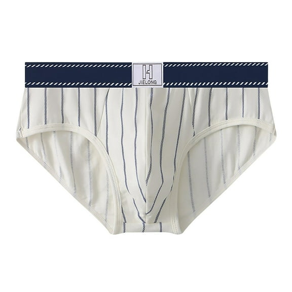 ZQUUVOU Men's Briefs Striped Cotton Casual Breathable Mid Waist Underwear (White,3XL)