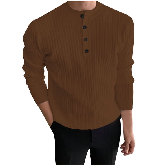 ZQUUVOU Men's Button Front Knit Sweater Long Sleeve Comfortable Casual Business Slim Tops Ribbed Knit Pullover Brown