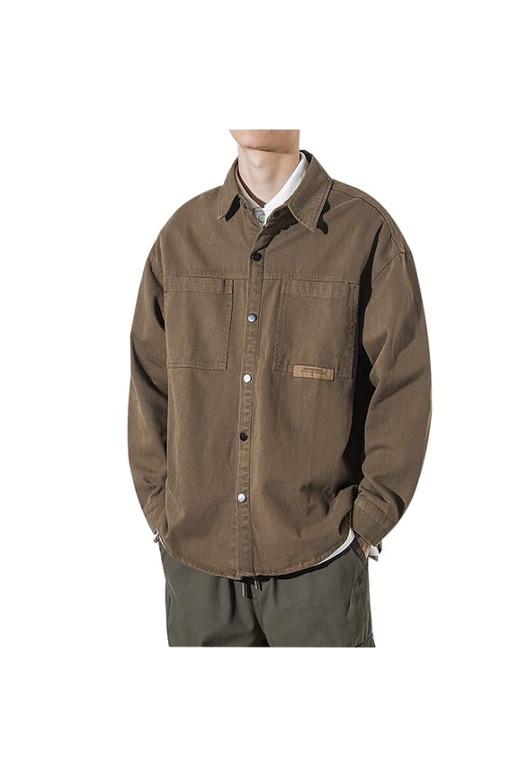 Men's Cargo Jackets Solid Color Long Sleeve Casual Coat (Brown,3XL)
