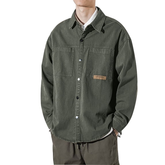 ZQUUVOU Men's Cargo Jackets Solid Color Long Sleeve Casual Coat (Olive Green,6XL)